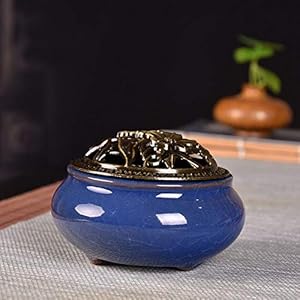 Mini Ceramic Incense Burner Holder Incense Stick Holder(for Sticks, Cones or Coils Incense),Ideal for Yoga, Relax, Meditation or Home Office Gift Cones+Coils Incense(Sapphire Blue)