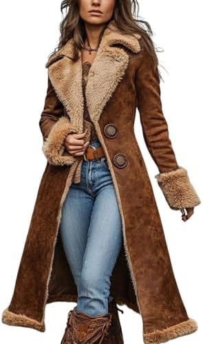 TACSTRUN Women's 70s Vintage Western Sherpa Fleece Lined Jacket