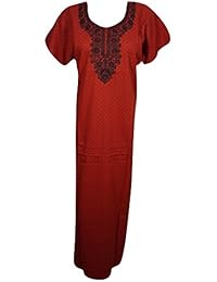 Womens Maxi Dress Caftan Neck Embroidered Cotton Boho Summer Kaftan Nightgown L