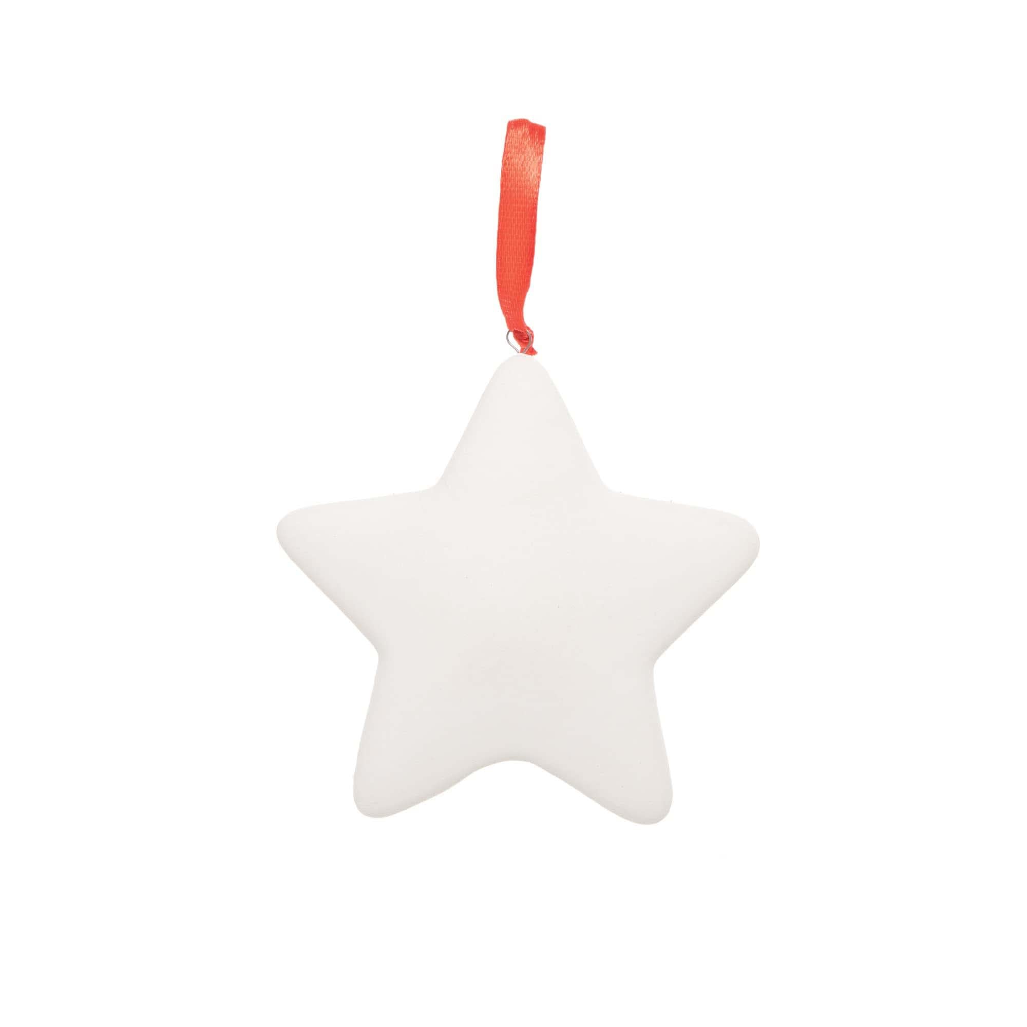 Baker Ross FC109 Christmas Star Ceramic Baubles - Pack of 4, Make Your Own Decorations, Christmas Ornament, Ideal Arts and Crafts Project for Kids to Decorate and Hang