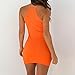 TLOOWY Mini Dress, Women Sexy Halter Neck Sleeveless Short Bodycon Dress Summer Party Club Dress Solid Color (Orange, Small, s)