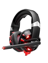 RUNMUS - Auriculares para videojuegos Xbox One con sonido envolvente 7.1 estéreo, auriculares PS4 con micrófono de cancelación de ruido y luz LED, compatible con PC, PS4, Xbox One (adaptador necesario), Nintendo Switch