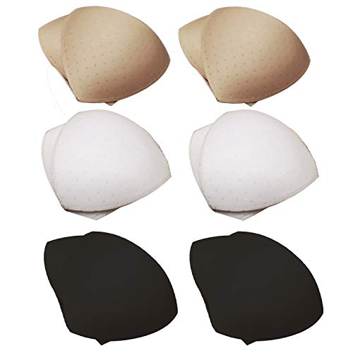 6Pairs Sport Bra Inserts Breathable Triangle Replacement Removable Bra Push Up Pads Sew In Bra Cups For Swimsuits,Bra(Black,White,Beige)