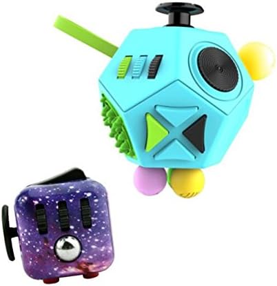 Taold 2 Pcs Relieve Stress Anxiety Fidget Dice II and Fidget Dice I Toys Set (A Blue starry sky)