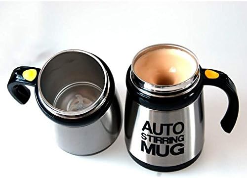 STURDY SILVER-COLOURED STAINLESS SELF-STIRRING MUG