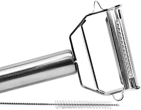 Julienne Peeler Slicer by CHEFTOOLKITS. Premium Quality, Ultra Sharp Stainless Steel Dual Blades with Bonus Cleaning Brush and FREE eBook