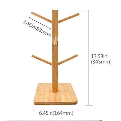 Cuteadoy Mug Rack Tree, Removable Bamboo Mug Stand, Storage Coffee Tea Cup Organizer Hanger Holder with 6 Hooks - Thumbnail 7
