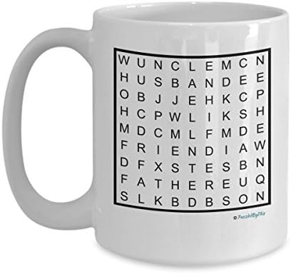 Fun WordSearch Gift Mug For The Man In Your Life, “Husband Uncle Nephew Son Father Man Friend" 15 oz size