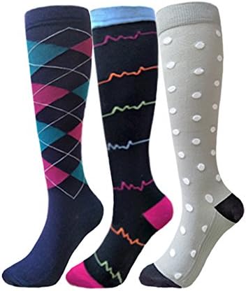 Compression Socks For Men &amp; Women(3 Pairs) - Best for Running,Medical,Athletic Sports,Flight Travel, Pregnancy - 20-25mmHg (Multicoloured 4, L/XL)