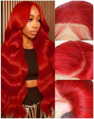 Femca 36 Inch Red Human Hair Wig