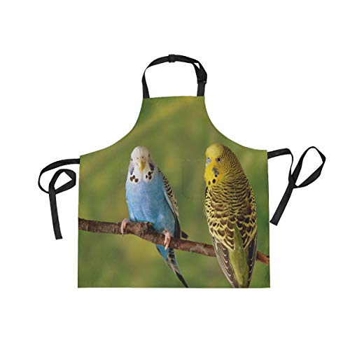 BlueViper Beautiful Budgerigar Parrot Home Kitchen Apron for Women Men with Pockets, Unisex Adjustable Bib Apron Perfect for BBQ, Grill, Baking, Cooking
