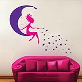 1 X Pink Fairy on Purple New Moon Stars Wall Sticker Decal
