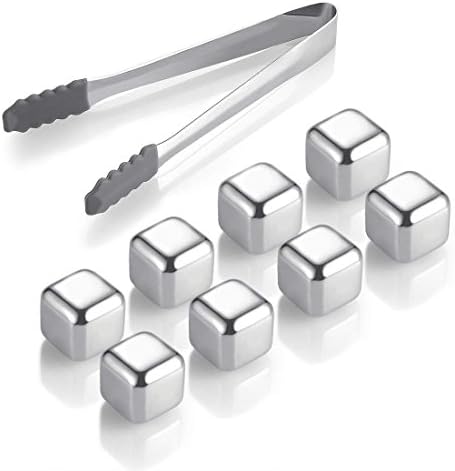 Stainless Steel Ice Cubes Whiskey Stones (Set of 8), Reusable Chilling Beverage Rocks with Freezing Tray & Tongs, Gift Set for Whiskey, Wine, Beer, Vodka, Liqueurs, Drinks Cooler