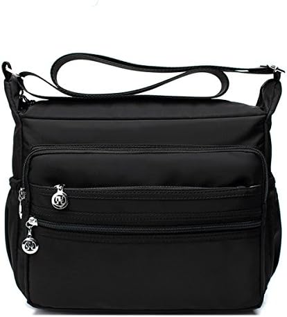 Light-weight Nylon Shoulder Crossbody Bags - Messenger Handbag Purse (Black,S)