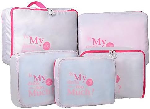 Shopper Joy 5 Pieces Set Travel Packing Cubes Luggage Organizer Clothing Bags - Grey