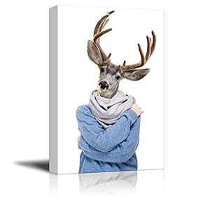 Mr Animal Series Canvas Wall Art - Mr Deer - Gallery Wrap Modern Home Art | Ready to Hang - 12x18 inches