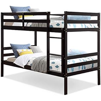 Costzon Twin Bunk Bed, Solid Hardwood Twin Over Twin Bed for Kids with Ladder and Safety Rail, Children Wooden Bunk Beds for Bedroom, Dorm, Flat w/Slats, Bedroom Furniture (Espresso)