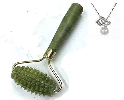 DMtse Anti Aging Massage Jade Facial Roller Is Designed To Create Powerful Stimulation To Improve Blood Face Neck Healing Slimming The Skin Enhance Health Beauty ( Pendant Necklace Free )