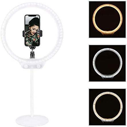 Ring Light, ZOMEi 10" Desktop Dimmable Beautify LED Ring Light Include USB Power Cable, Ball Head, Cell Phone Holder for Vlogging, Portrait Photography, YouTube, Live Video Shooting (White)