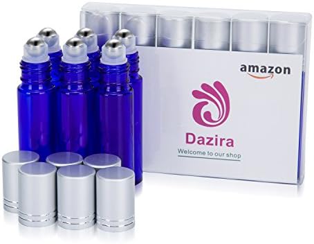6 new, Dazira, blue glass bottle [Metal Ball &amp; Aluminum Cap]10 ml glass roller stainless steel roller ball - aromatic therapy, essential oil, perfume