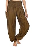 Lofbaz Women's Rayon Print Smocked Waist Boho Harem Pants Solid Dark Green S