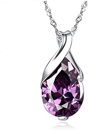 MengTing S925 Silver Purple Austria Crystal Teardrop Platinum Plated Amethyst Angeltear Pendant Necklace
