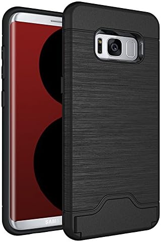 Samsung Galaxy S8 Plus Phone Case | Credit Card Holder | Store Bank, Debit, Personal ID | Galaxy S8+ Metal Look Case | Phone Case | Phone Cover | For Girls | Boys| Men | Women (S8+ Black)