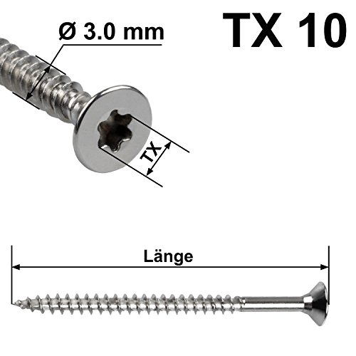 Spanplattenschrauben Torx Holzschrauben Edelstahlschrauben VA V2A Schrauben Set Spanplatte Senkkopfschrauben Teilgewinde… – Bild 3