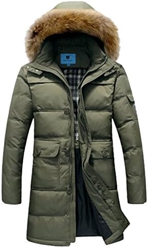 Mens Winter Thick Fur Collar Detachable Hooded Slim Long Down Jacket