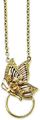 1928 Gold-tone Fancy Lobster Closure Butterfly Eye Glass Holder Necklace