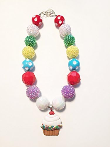 Girls Birthday Necklace, Cupcake Jewelry, Chunky Bead Necklace for Children, Toddler Fashion Jewelry, Birthday Photos, Unique Girls Gift, Baubles for Kids