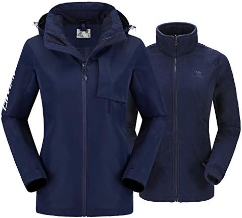 Womens 3 in 1 Ski Jacket Mountain Waterproof Jackets Windproof Rain Jacket with Fleece Coat