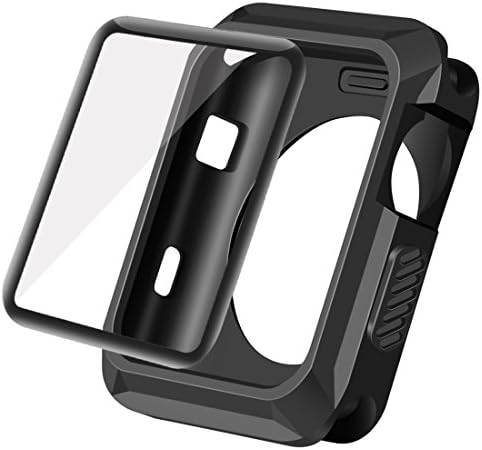 WolaitWolait Compatible with Apple Watch 38mm Case, Rugged Protective Case + Tempered Glass Screen Protector for Series 3,Series2,Series1-Black
