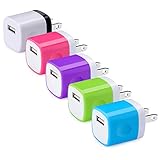 USB Wall Charger, Hootek USB Plug 5Pack 1A/5V Wall Charger Brick Adapter Charging Block Compatible with Phone XS MAX/XS/X/8/7/6 Plus, Samsung Galaxy S10 S9 S8 S7 S6, LG, HTC, Sony, Blackberry, Android