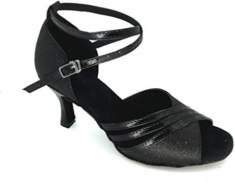 CXS Ladies Open Toe Party Wedding Heels Ballroom Dance Shoes For Salsa Tango and Practice, 2.75" Heel,Black Glitter,7.5 B(M) US