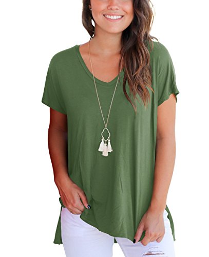 T Shirt Blouse Tops For Women Short Sleeve Basic Tees (Army Green, Large)