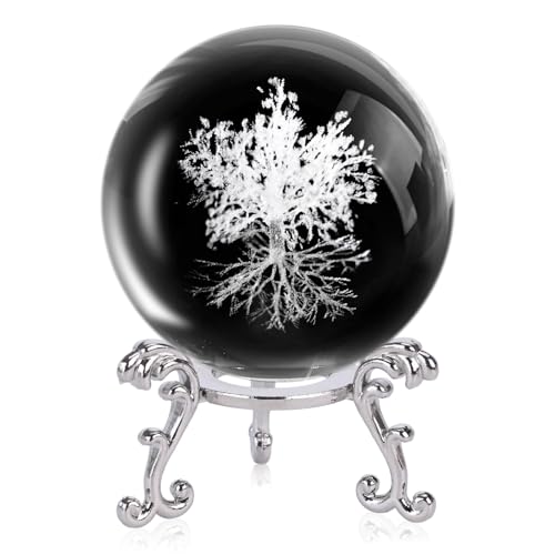 DomeStar Crystal Ball Tree of Life, Glass Sphere 3D Laser Crystal Ball with Stand for Birthady Gift Home Weeding Decor Crafts