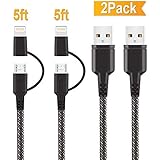 iPhone and Android Charger Multiple USB Charger Cable Certified, 2 in 1 Marchpower 5FT Lightning &amp; Micro Cable with 8 Pin USB Ports for iPhone iPad Samsung Kindle(Silver Black)