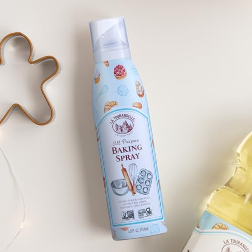 LA TOURANGELLE, ALL PURPOSE BAKING SPRAY, GLUTEN-FREE, NON-STICK, CHEMICAL FREE AND PROPELLANT FREE, EXPELLER-PRESSED COOKING SPRAY OIL, 5 FL OZ