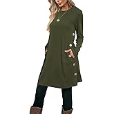 Poetsky Womens Tunic or Tops to Wear with Leggings Long Sleeve Side Buttons Swing Casual Long Shirts with Pockets S-3XL