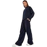 Atelier Muguet Women's Wide Leg Sweatpants, Navy Blue, Pleated Design