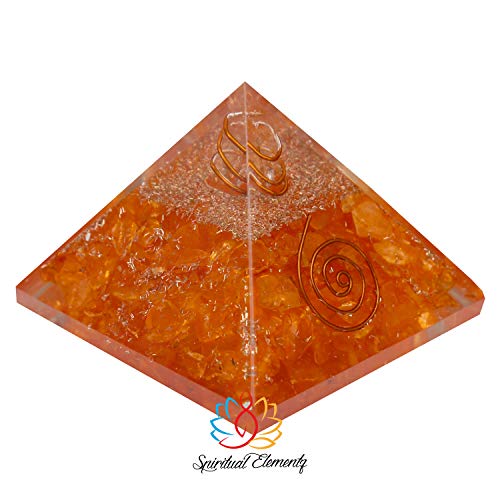 Spiritual Elementz Chakra Healing Orange Onyx Orgone Pyramid (3'Inch) with Clear Crystal Gemstone Copper Metal