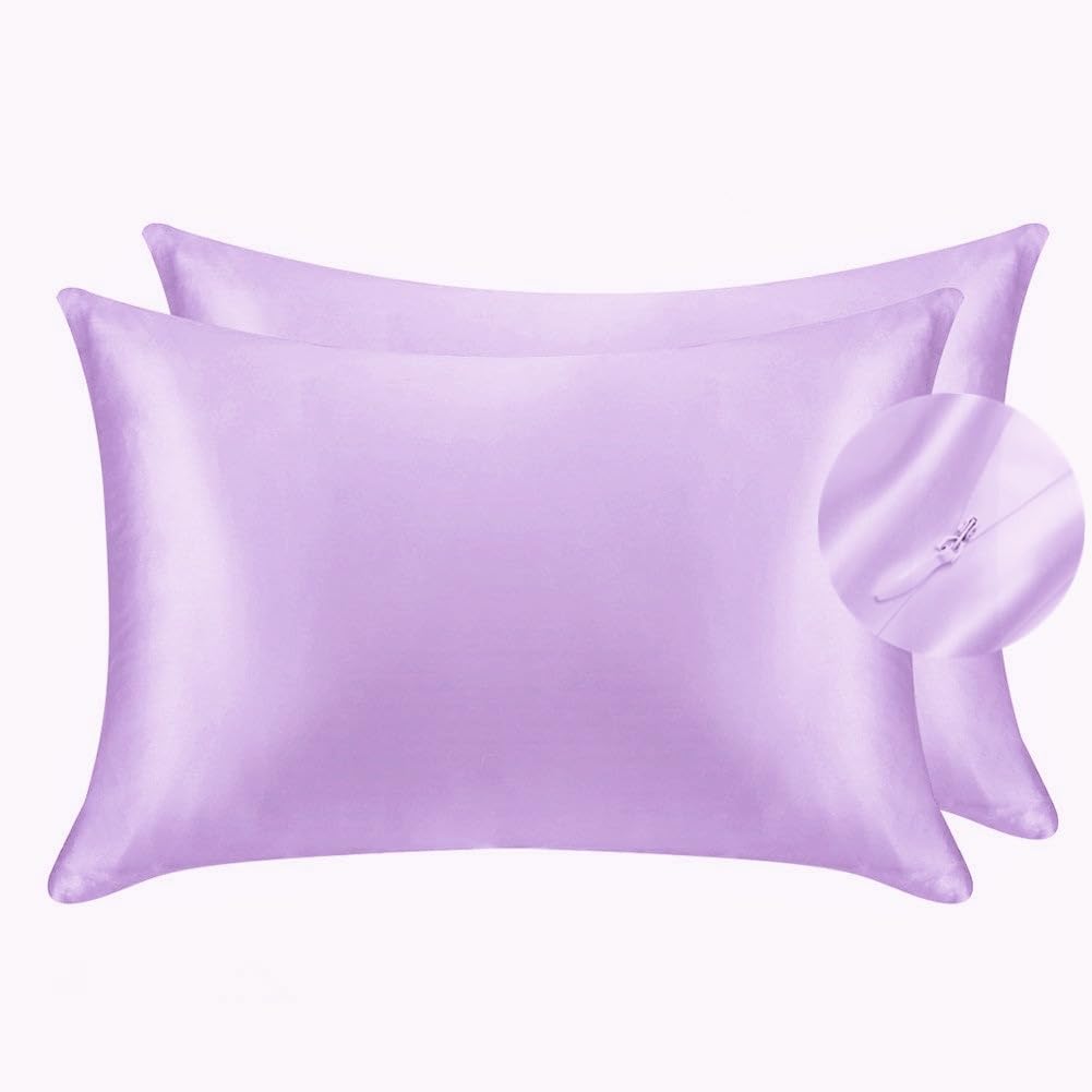 Silky Luxury Satin Pillow Case for Hair & Facial Skin to prevent wrinkles Hidden Zipper (Lavender, Standard(50x75cm) 2 Pk)