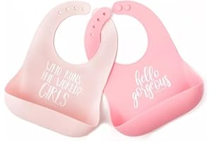 Bella Tunno Wonder Bib 2pk – Waterproof Silicone Bibs for Boys & Girls, Non-toxic & BPA Free Silicone Baby Bibs & Toddler Bibs with Adjustable Neck, Easy to Clean (Run The World & Hello Gorgeous)