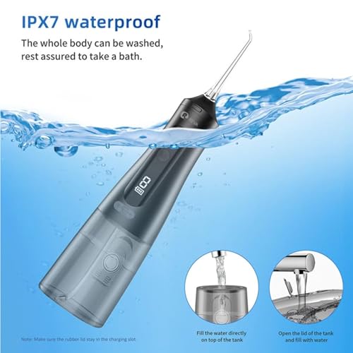 R REVA Professional Water Flosser - Cordless Oral Irrigator with 360° Nozzle, 350ML Reservoir, IPX7 Waterproof, Rechargeable - Dental Floss Tool for Teeth, Braces & Gums - Black (M131)