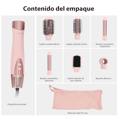 Sonew 6-in-1 Multi Hairstyler & Airstyler, 110,000 rpm, Hair Styler with Ions and Dryer, Automatic Curling Iron 32mm, Hot Air Brush 68mm/32mm, Straightening Brush