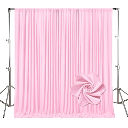 Photo 1 of 10Ft x 7Ft Light Pink Backdrop Curtains for Parties, Polyester Fabric Backdrop Drapes with Rod Pockets for Weddings, Birthday, Halloween, Photography, Christmas Party Background Curtain, 2 Panels