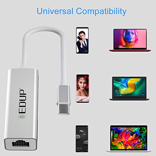 USB C to Ethernet Adapter, Type C to RJ45 Thunderbolt 3/Type-C Gigabit Ethernet LAN Network Adapter, Compatible with MacBook Pro 2019/2018/2017, MacBook Air, Dell XPS and More - Silver