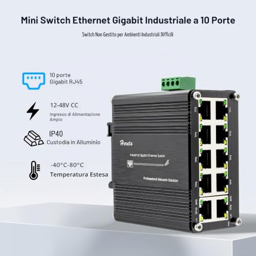 Industrial Ethernet Switch 10 Port Gigabit Ethernet Splitter 10/100/1000Mbps 10 x RJ45 Ports Plug & Play for PC NAS Server Router Monitor Game Console