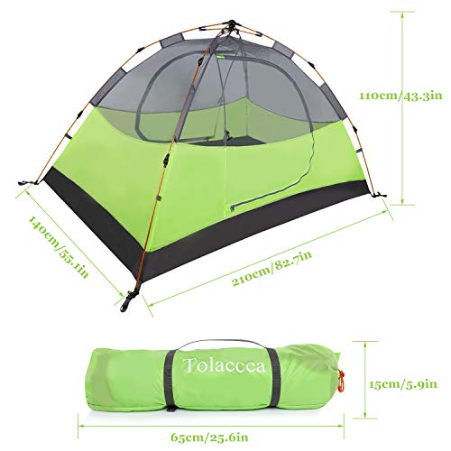 Tolaccea 2 Person Instant Camping Tent Portable Automatic Beach Tent Windproof & Rainproof Lightweight Aluminum Professional Tents for Outdoor Garden Camping Fishing Picnic Hiking Green